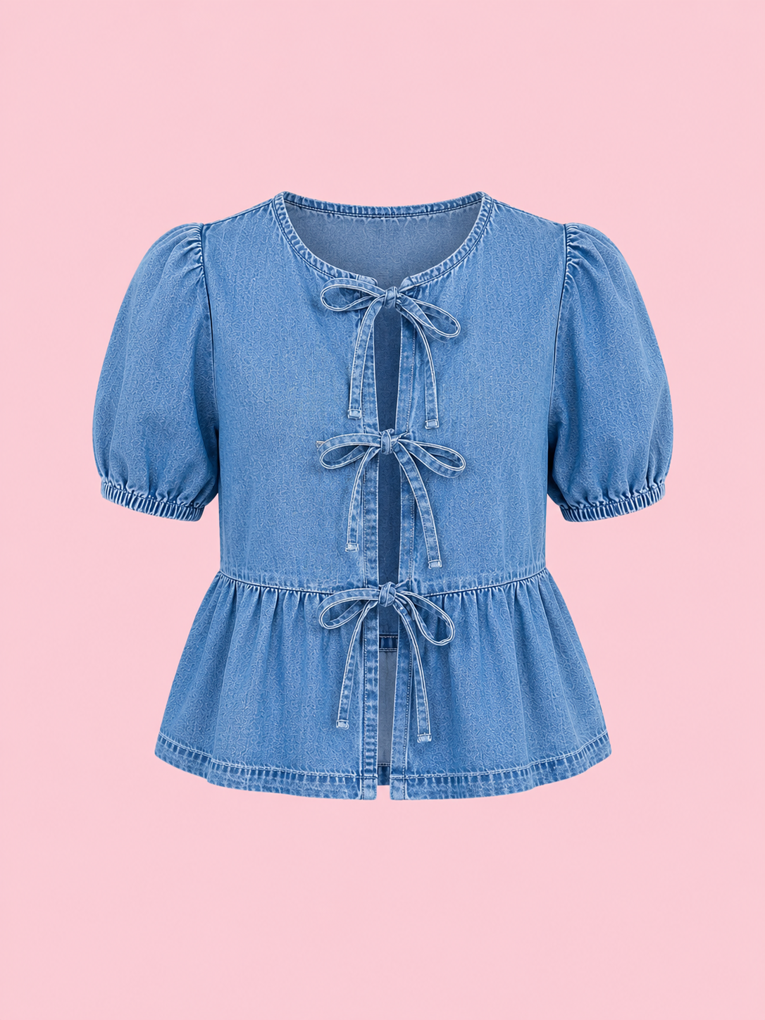 tied puff sleeve denim shirt