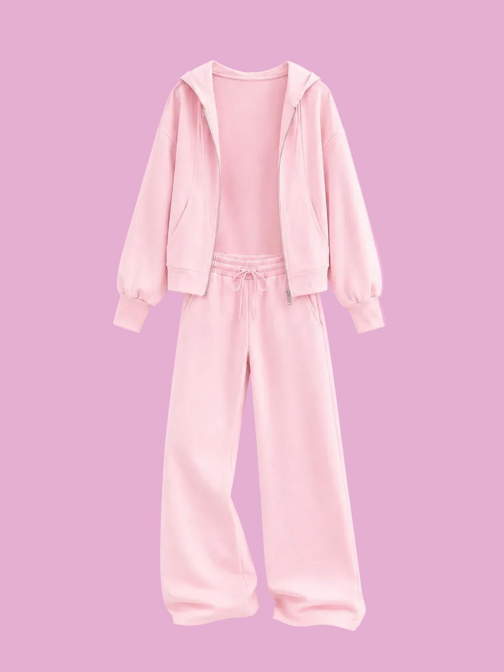 zip up cardigan and drawstring wide leg pants knit Set
