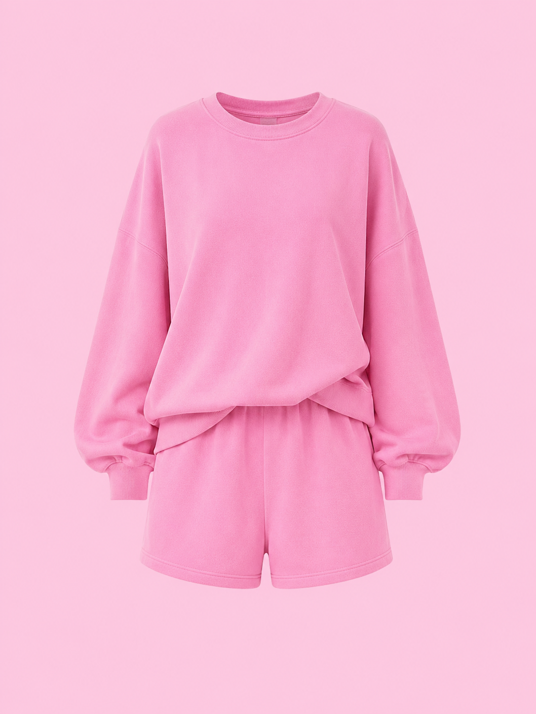 relaxed fit round neck sweatshirt and shorts set