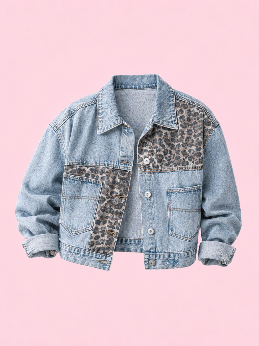 Leopard Button Up Denim Jacket
