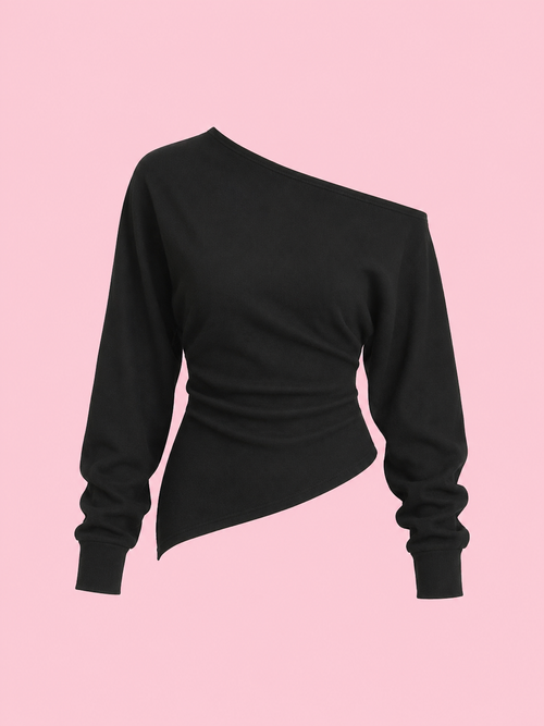asymmetrical off shoulder long sleeve t-shirt