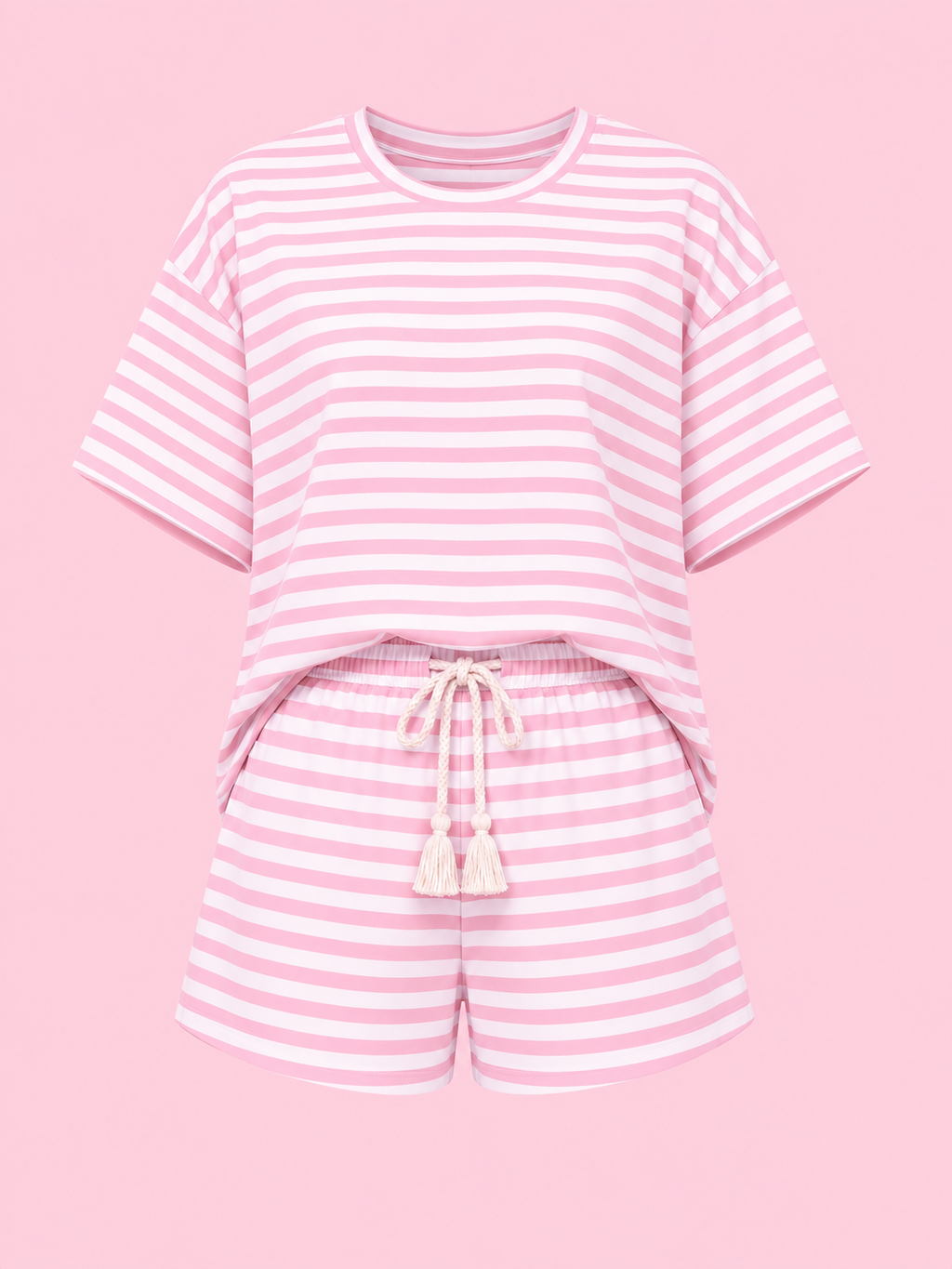 striped short sleeve tee and drawstring shorts set