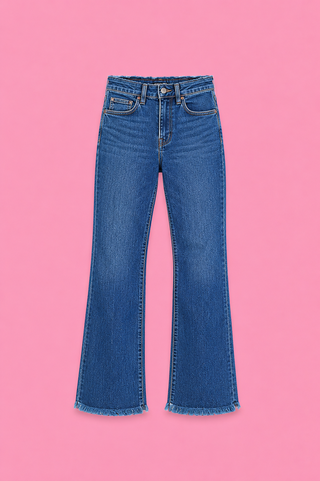 risen mid rise bootcut frayed waistband jeans