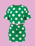 polka dot print cropped tee bodycon skort 2pcs set