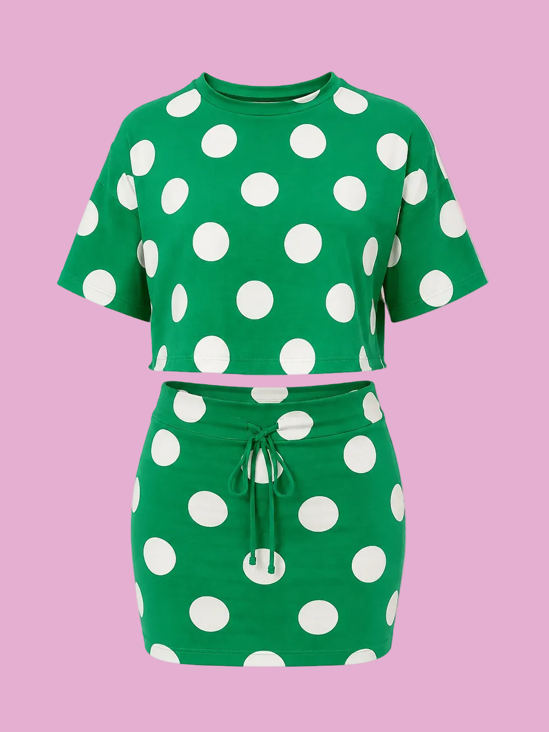 polka dot print cropped tee bodycon skort 2pcs set