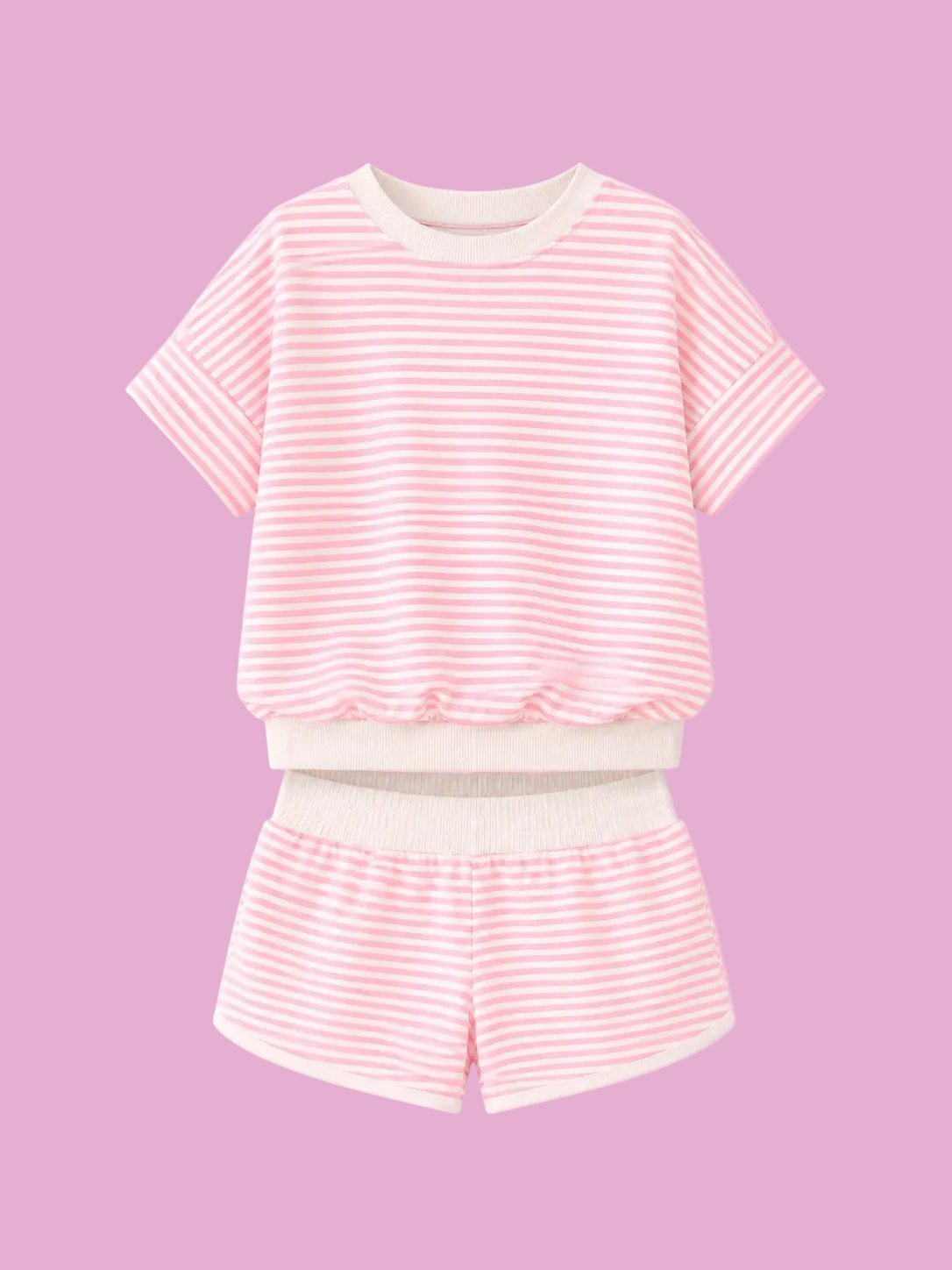 full size striped round neck tee and shorts set plus size