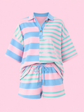 stripe exposed seam mixed patchwork loose short set