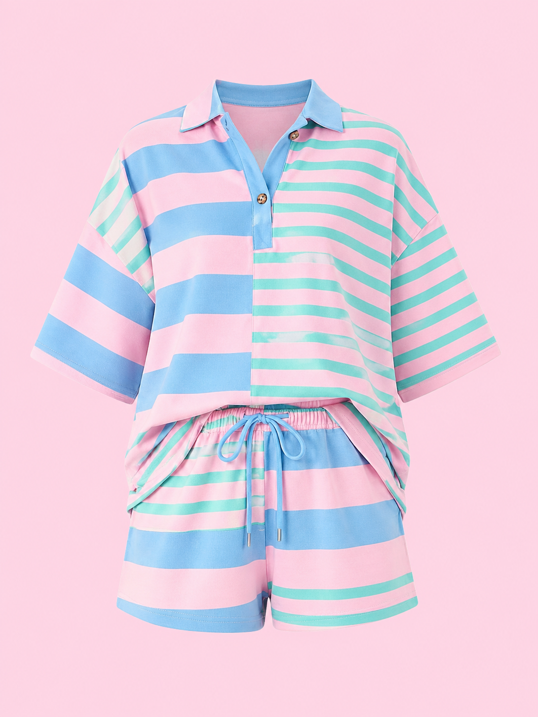 stripe exposed seam mixed patchwork loose short set