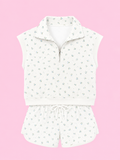 floral print half zip top matching short set