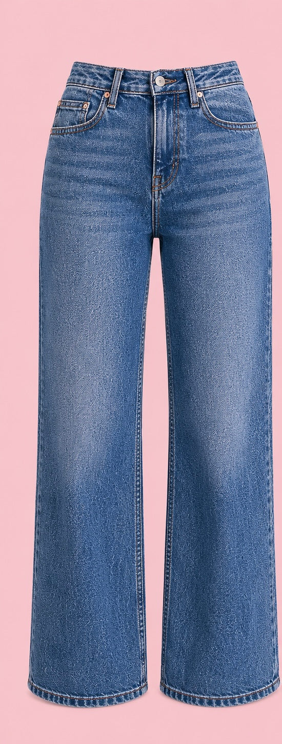 denim blue mid rise 90s straight jeans