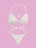 halter neck fishnet bikini set