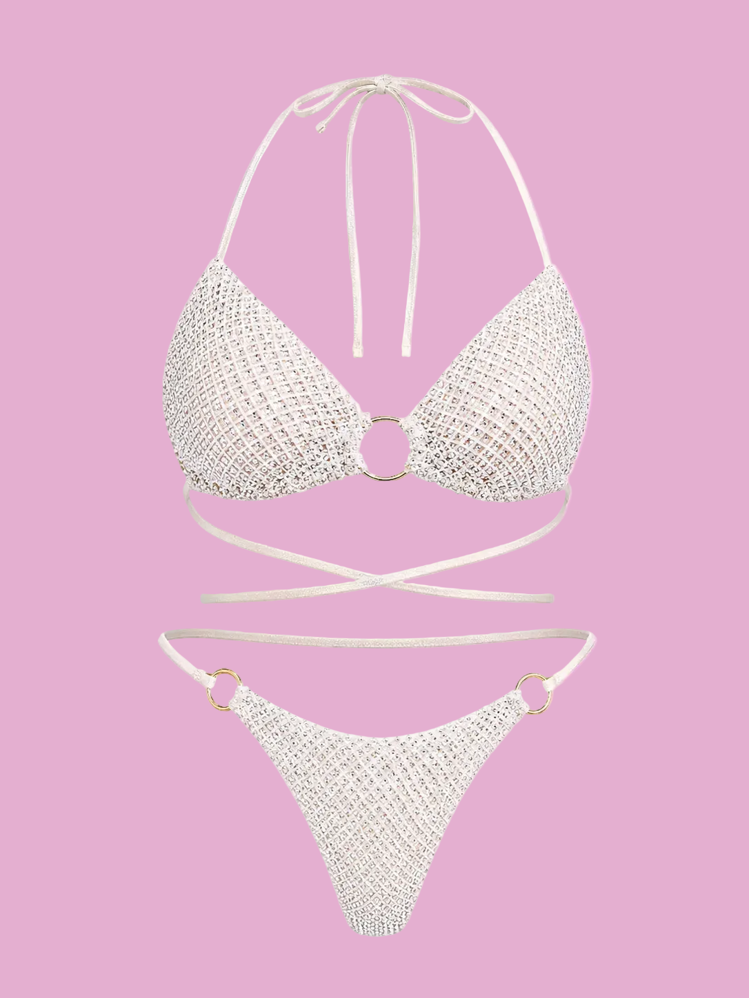 halter neck fishnet bikini set
