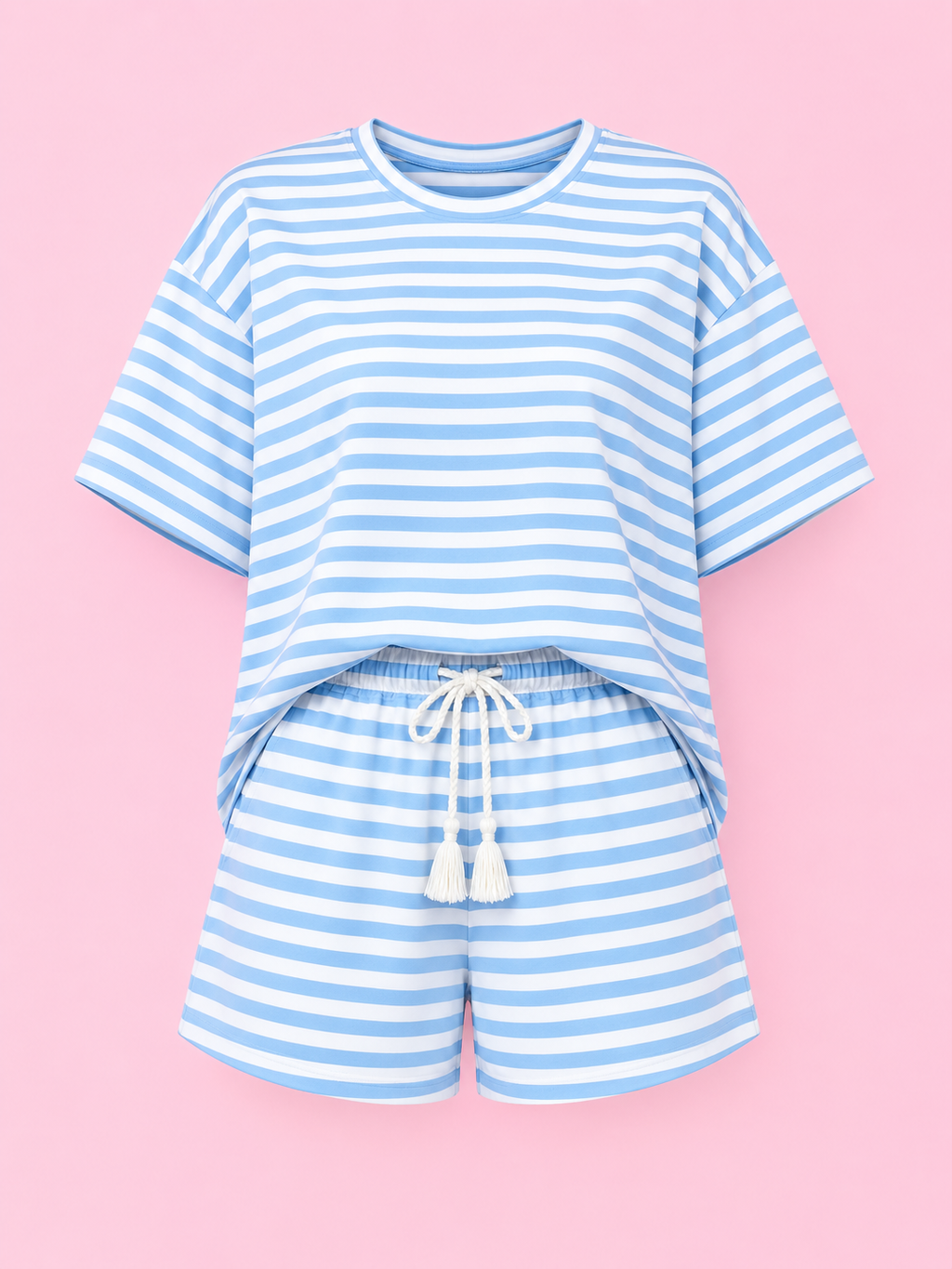 striped short sleeve tee and drawstring shorts set