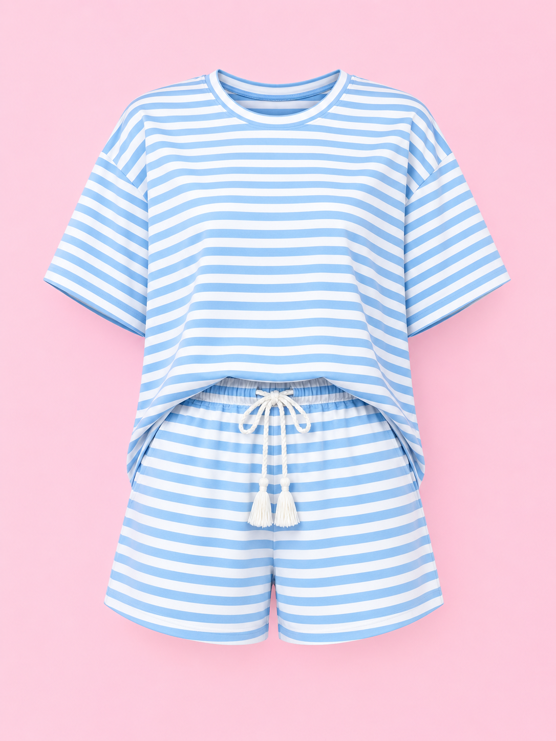 striped short sleeve tee and drawstring shorts set