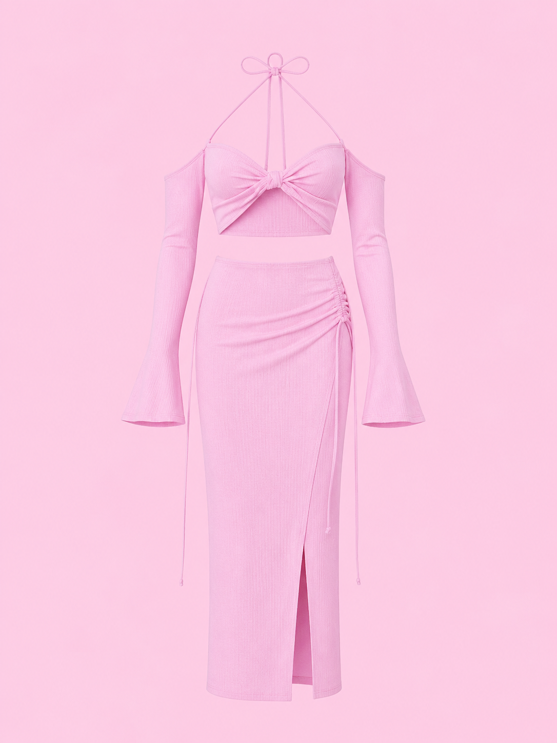 halter neck top and skirt knit set