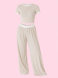 contrast trim top and pants set