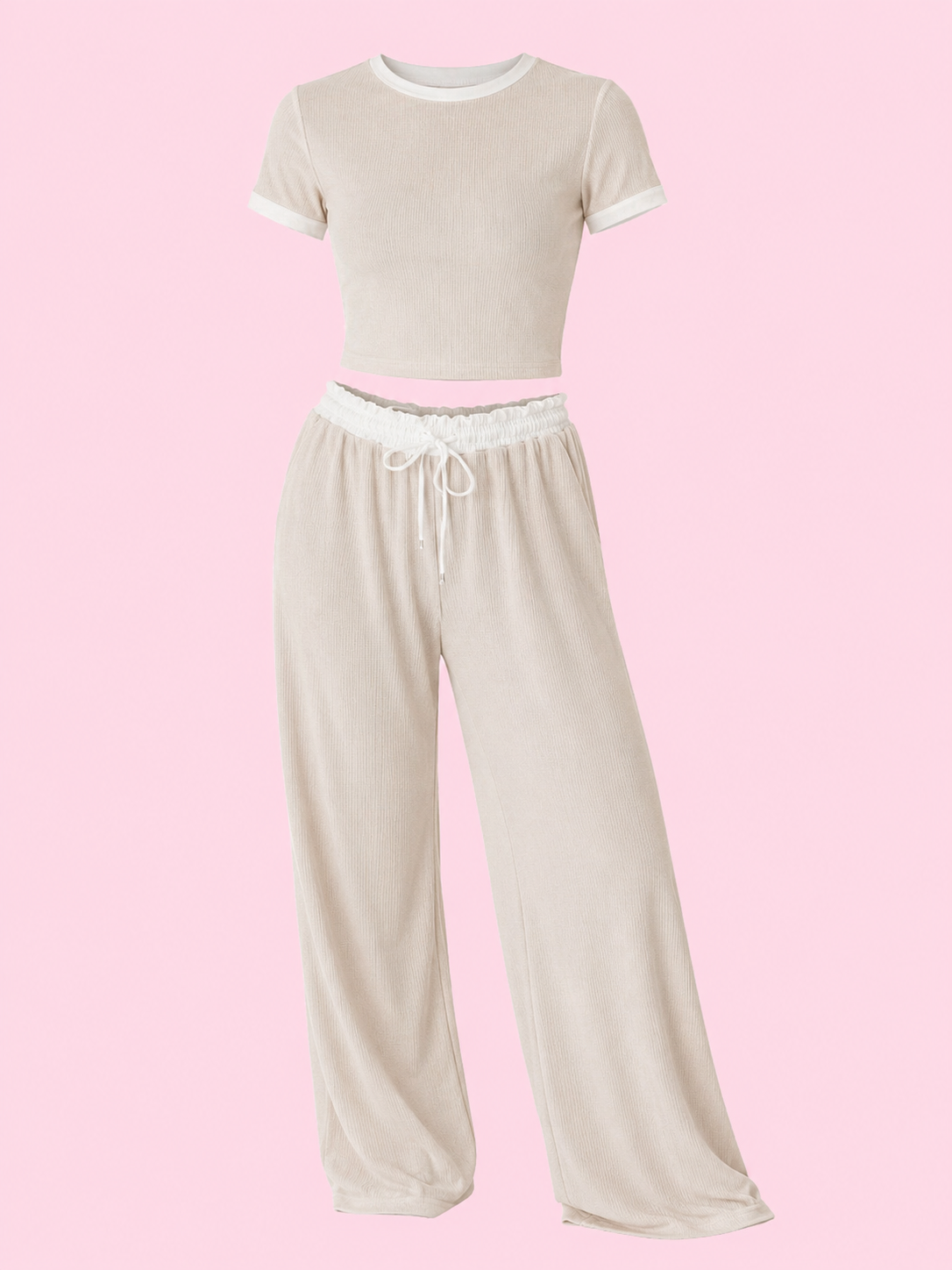 contrast trim top and pants set