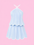 contrast trim halter neck top and skirt set
