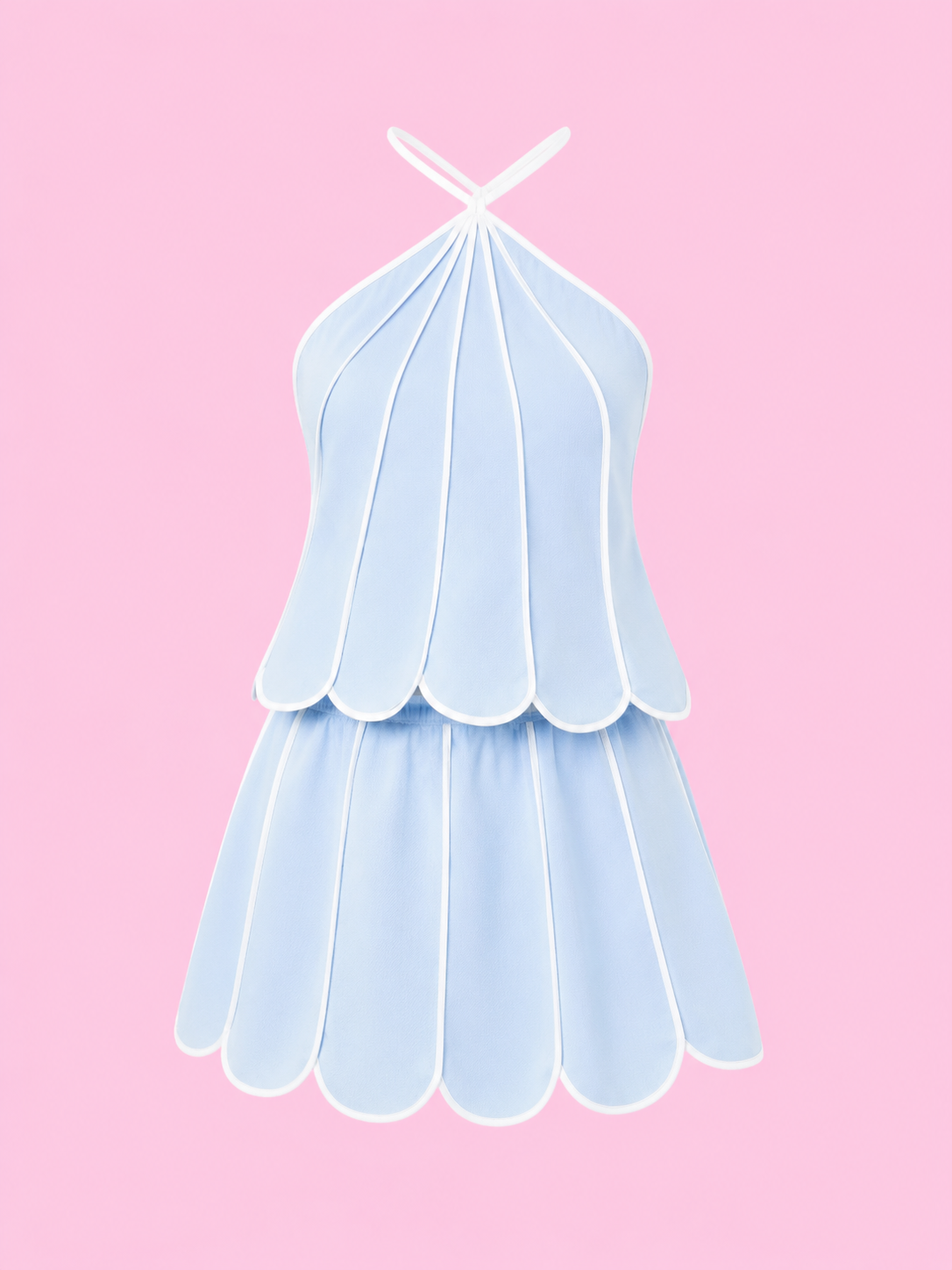 contrast trim halter neck top and skirt set