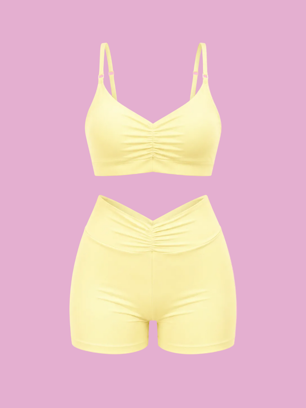 ruched sports bra and high-waisted shorts active set