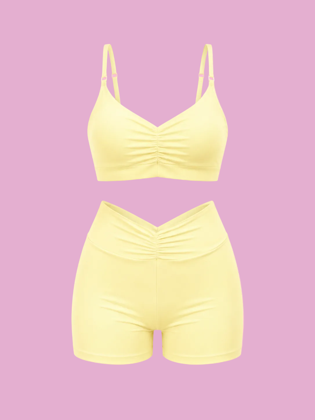 ruched sports bra and high-waisted shorts active set