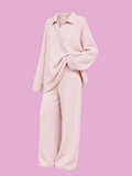 polo collar top and wide leg pants knit set