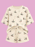 mallard duck print oversized tee drawstring short set