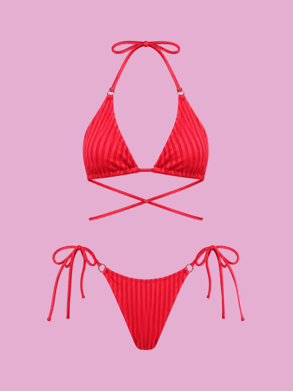 textured halter neck tie side bikini set