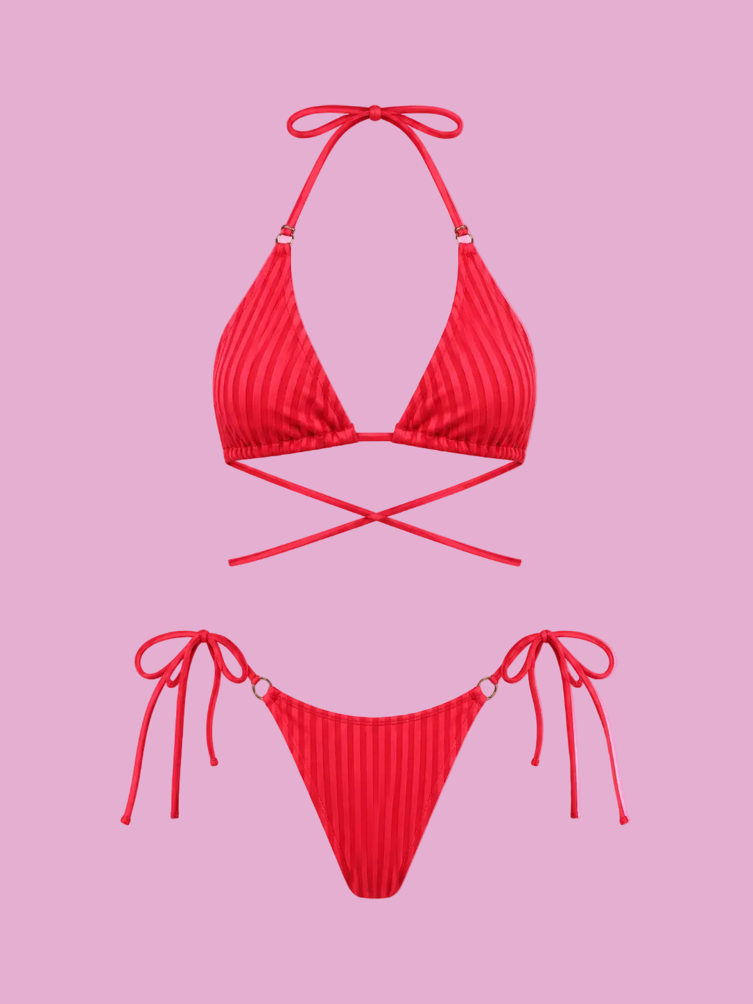 textured halter neck tie side bikini set