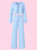 tie front long sleeve top and pants lounge set