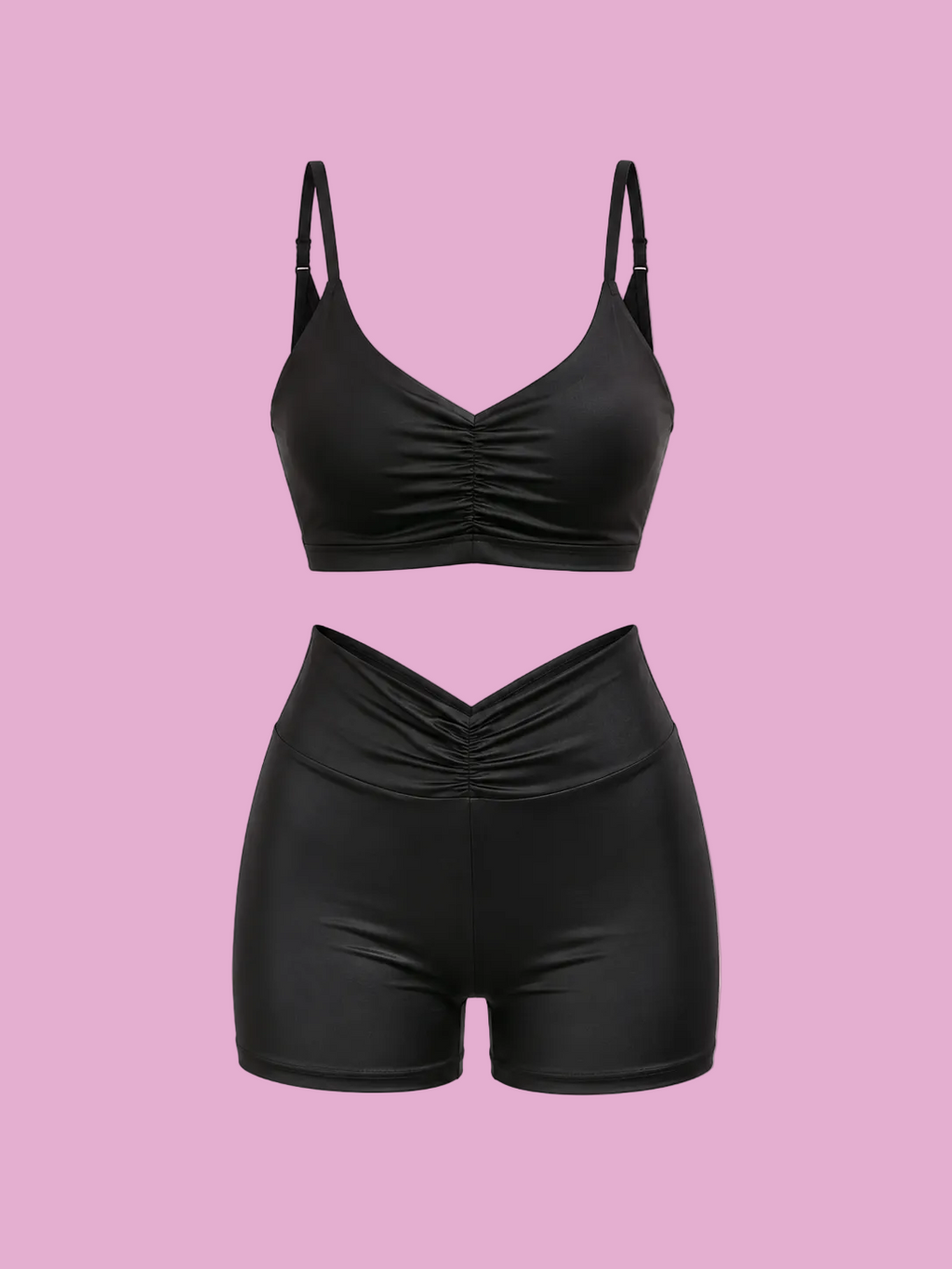 ruched sports bra and high-waisted shorts active set