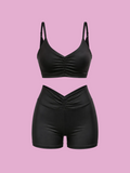 ruched sports bra and high-waisted shorts active set
