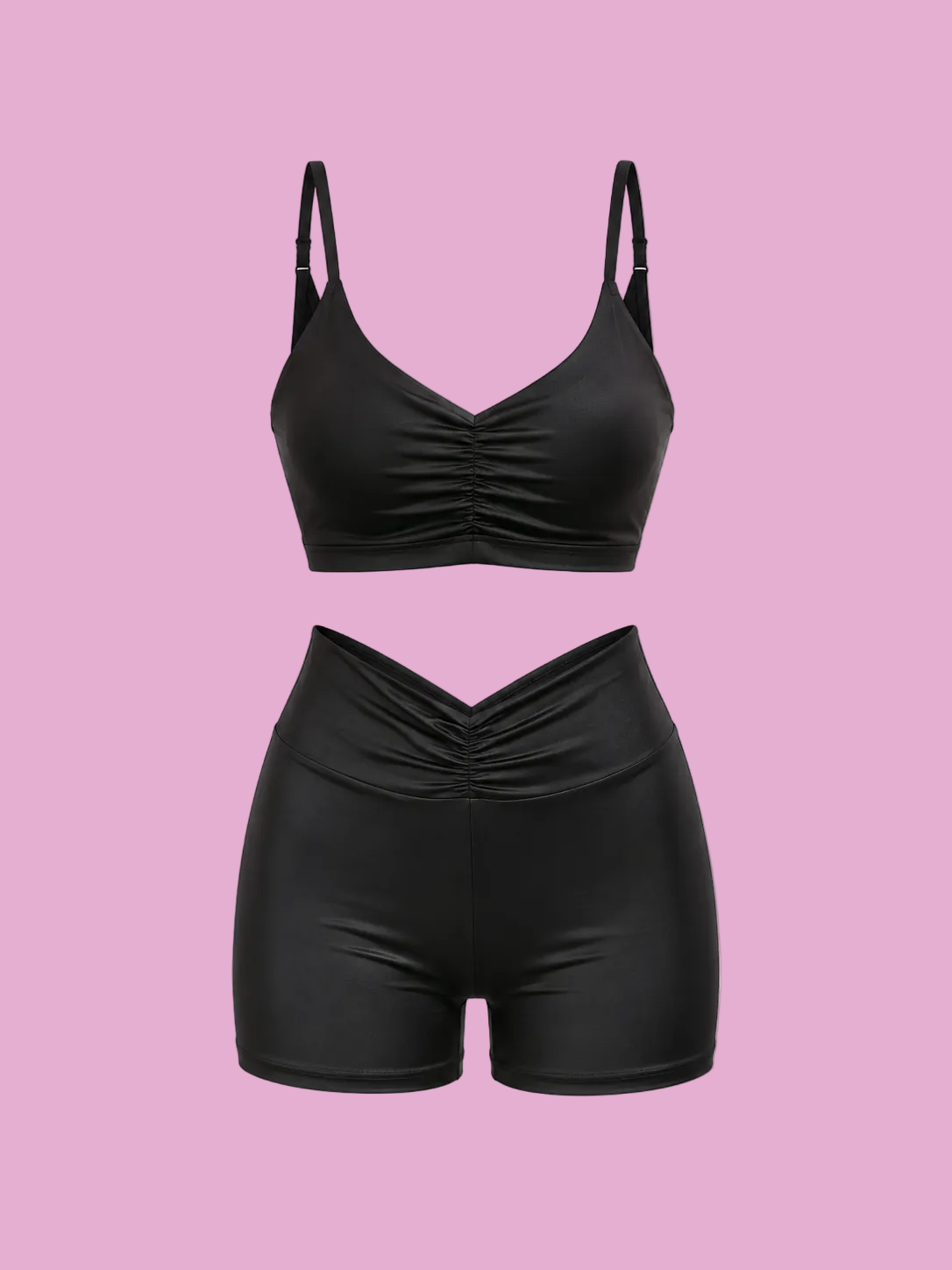 ruched sports bra and high-waisted shorts active set