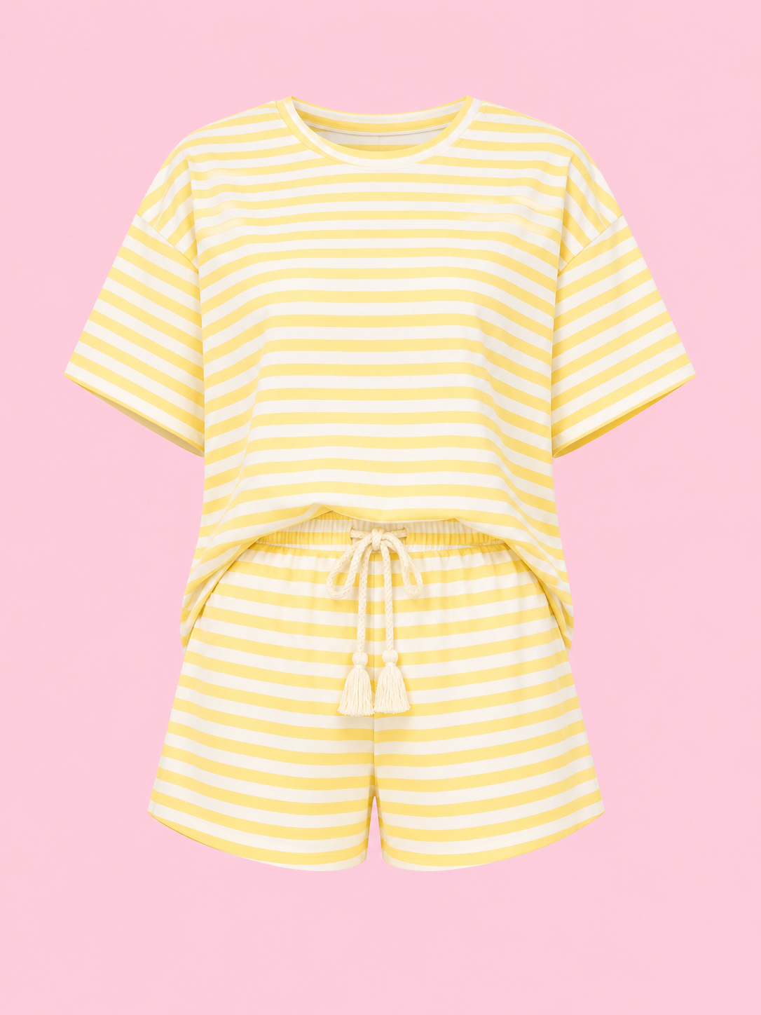 striped short sleeve tee and drawstring shorts set