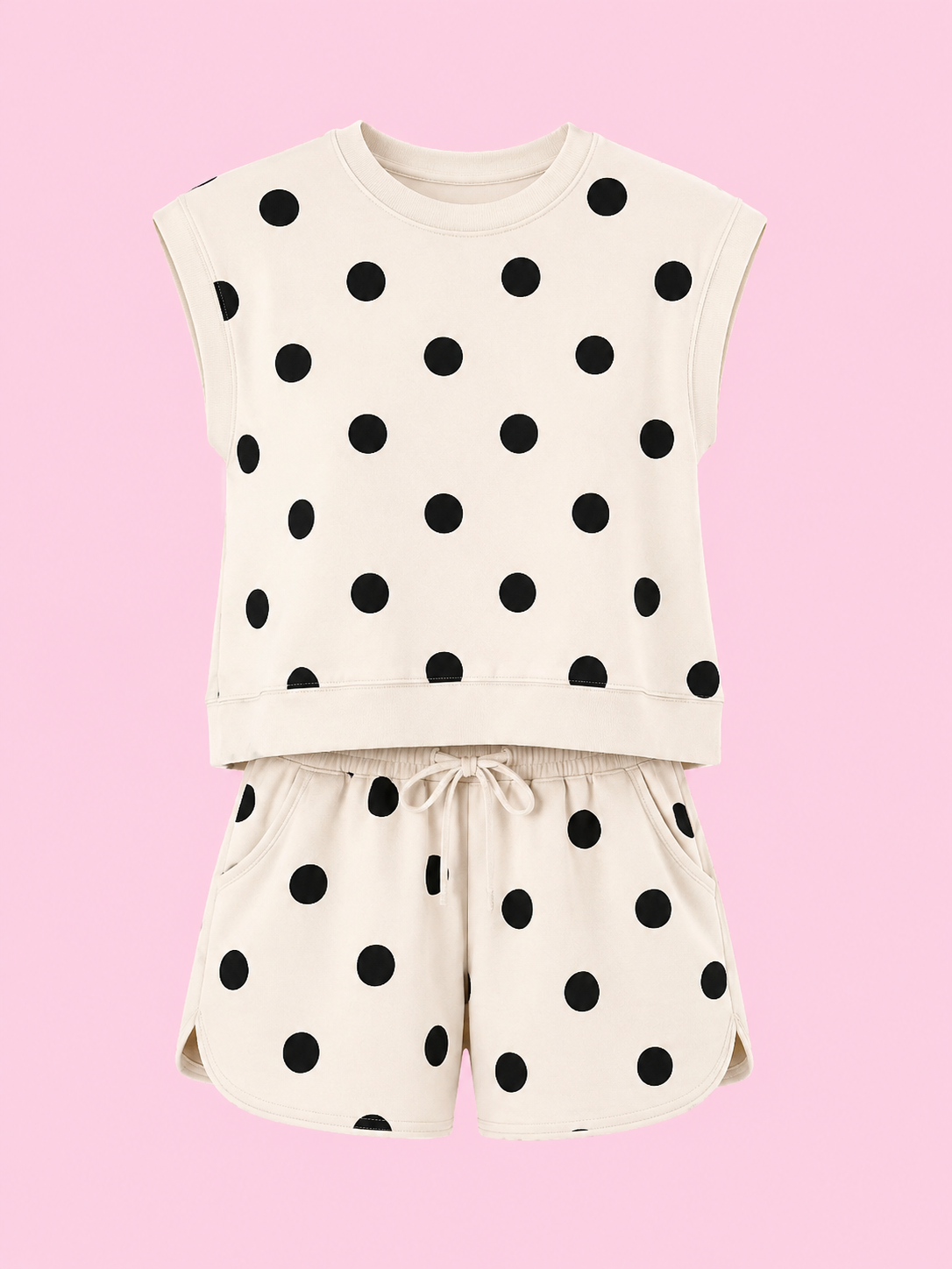ribbed trim polka dot print tank Split mini skort 2pcs set