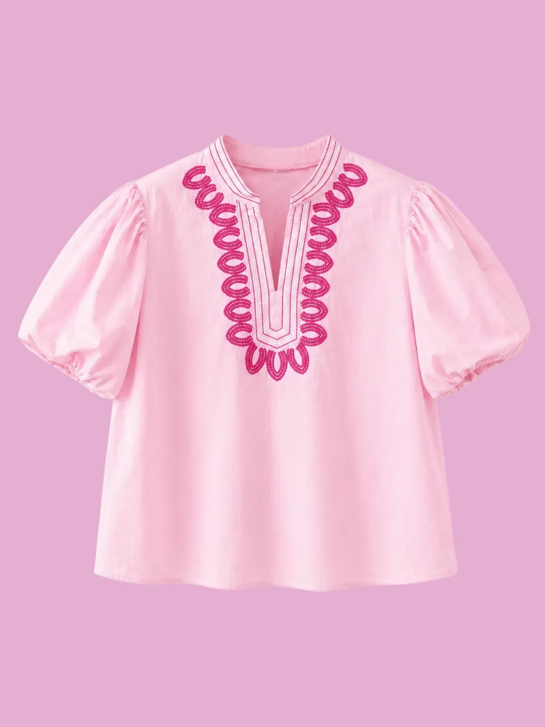 embroidered detail puff sleeve cotton blouse