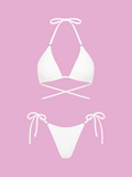 textured halter neck tie side bikini set