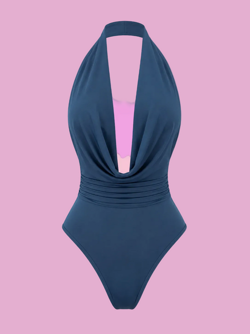 deep V-neck halter bodysuit