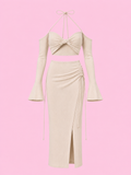 halter neck top and skirt knit set