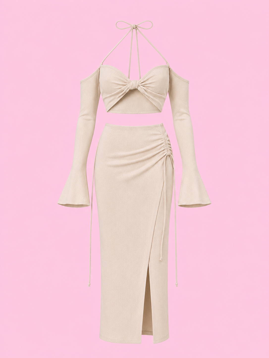halter neck top and skirt knit set