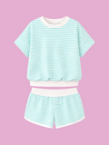full size striped round neck tee and shorts set plus size