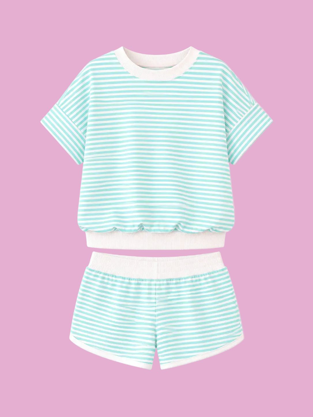 full size striped round neck tee and shorts set plus size