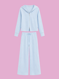 zip up cardigan and drawstring wide leg pants knit Set