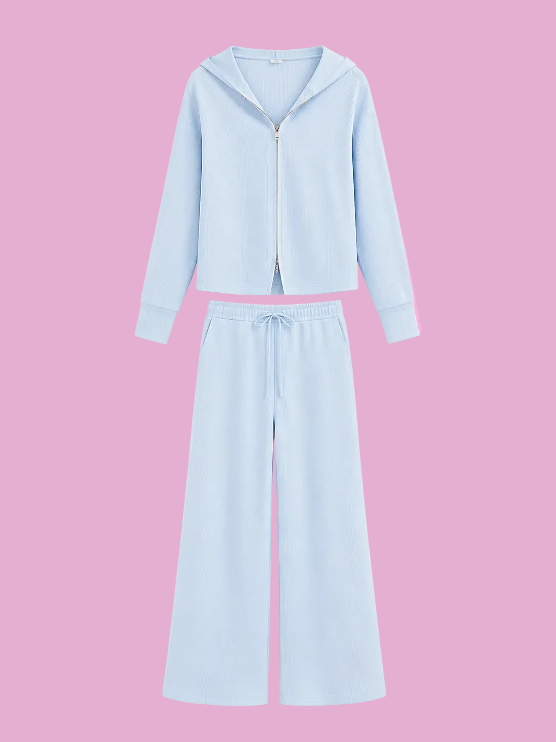 zip up cardigan and drawstring wide leg pants knit Set