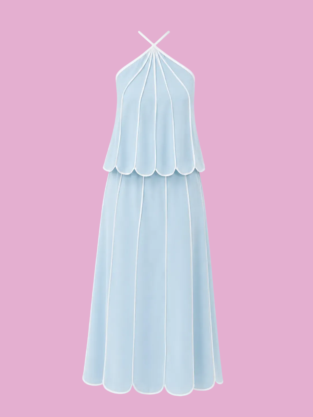 halter neck scalloped hem top and skirt set
