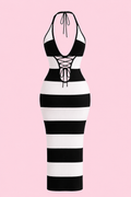 Elegant backless stripe dress