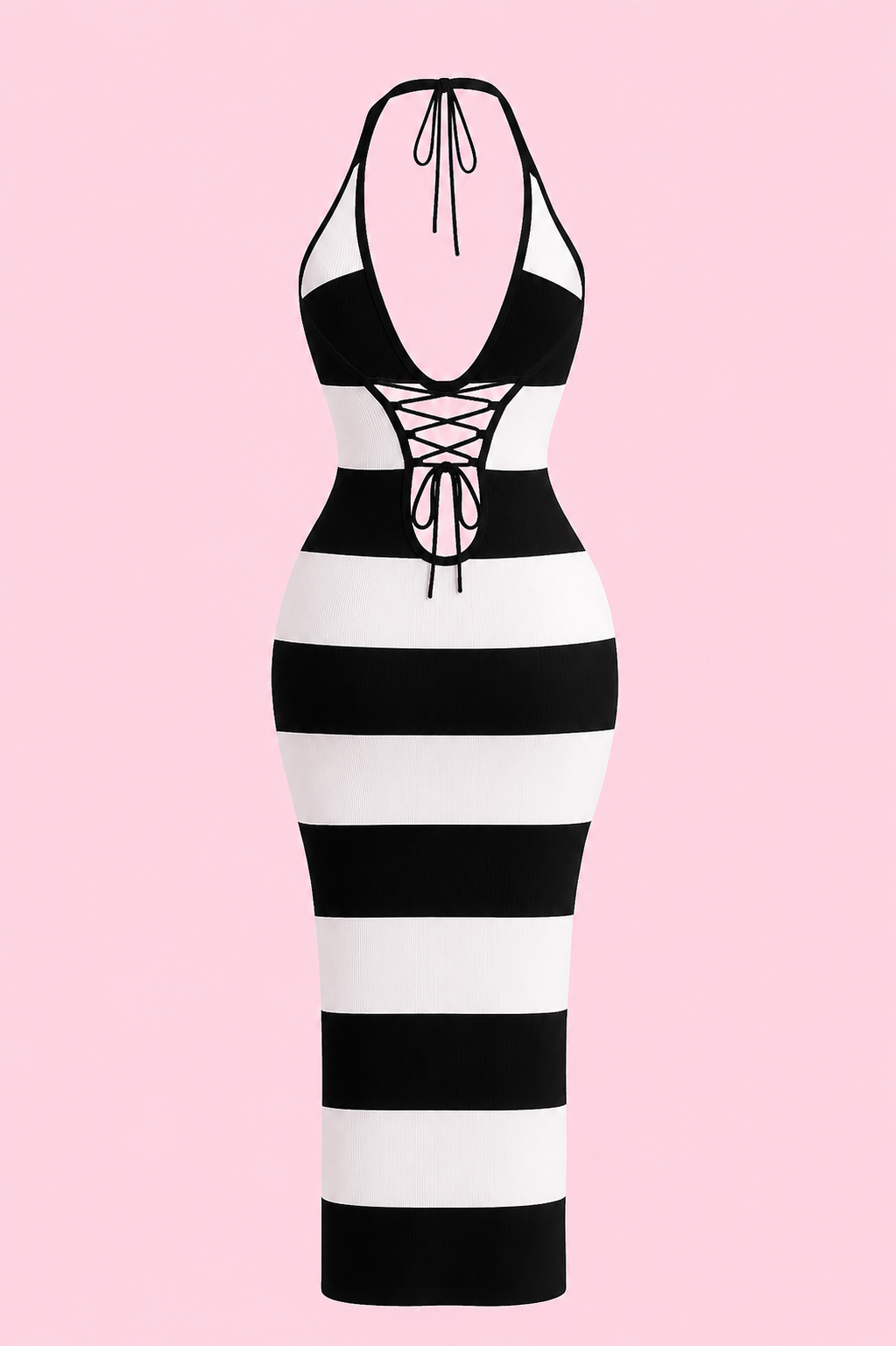 Elegant backless stripe dress