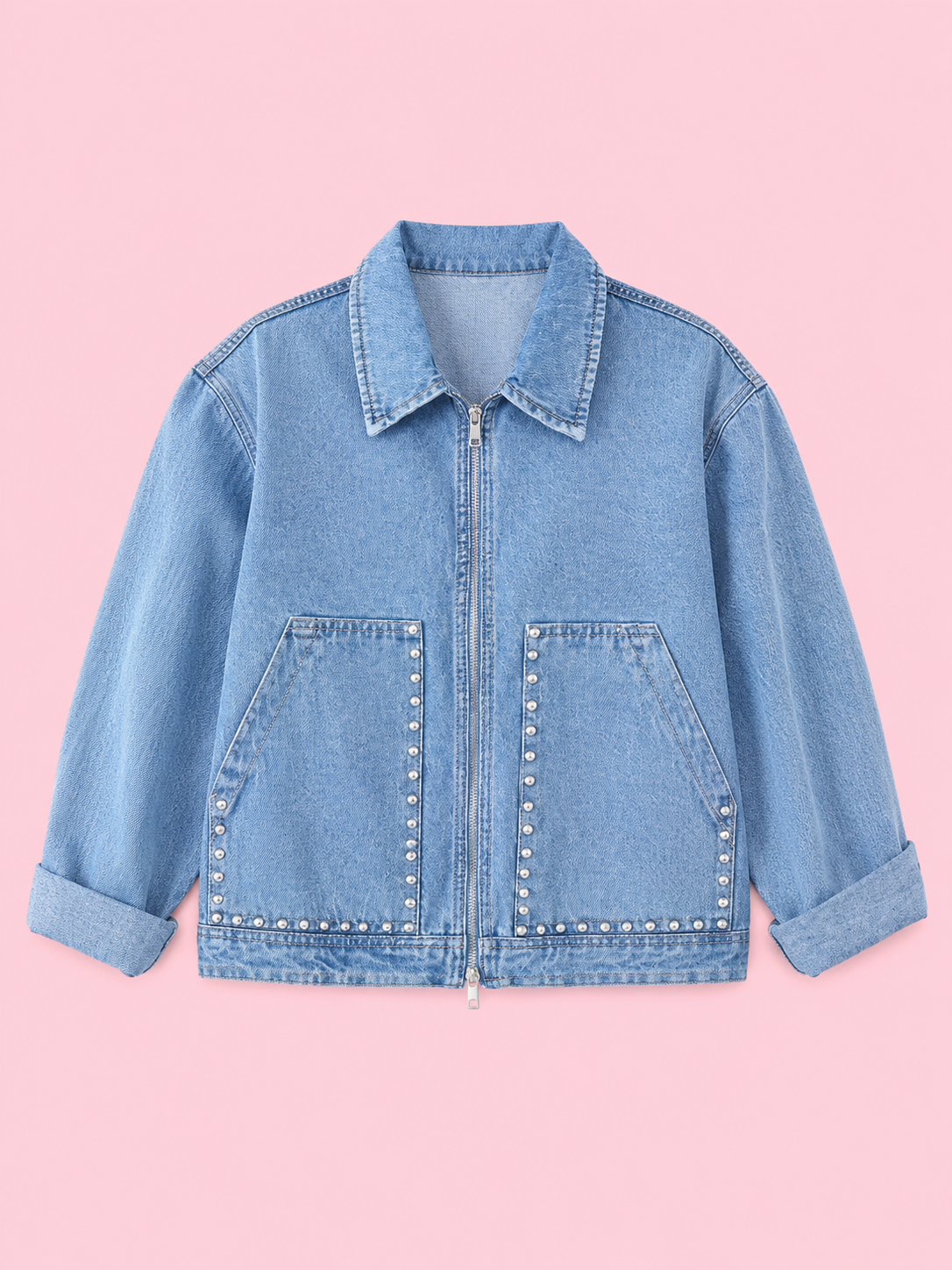 studded metal zipper denim jacket