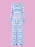 striped long sleeve crop top & wide leg pants set