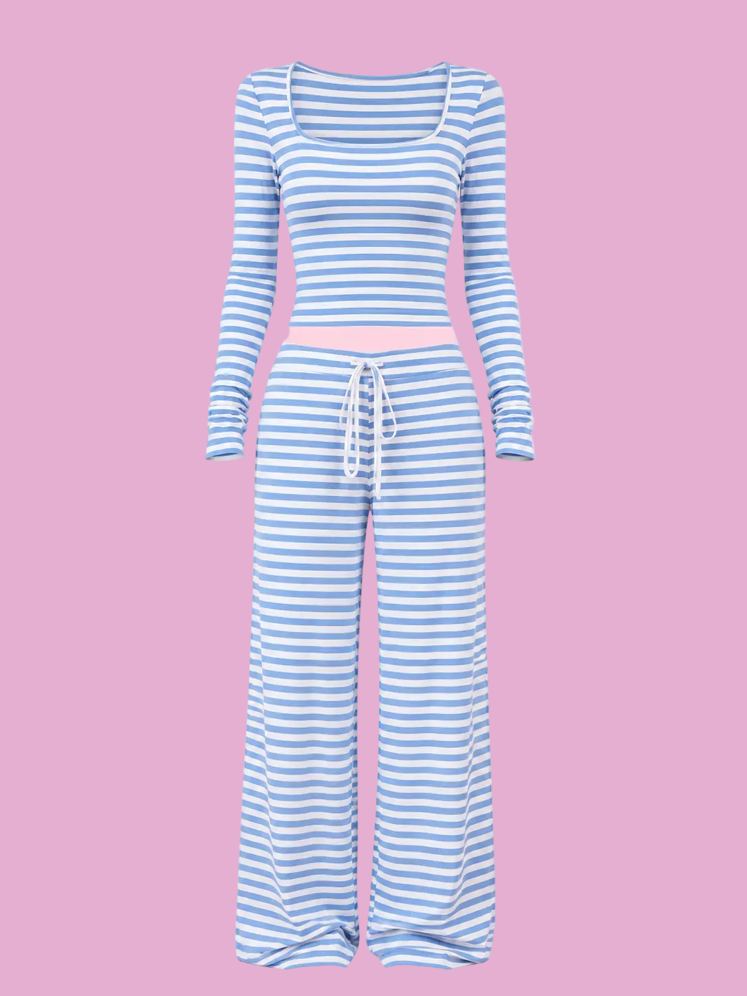 striped long sleeve crop top & wide leg pants set